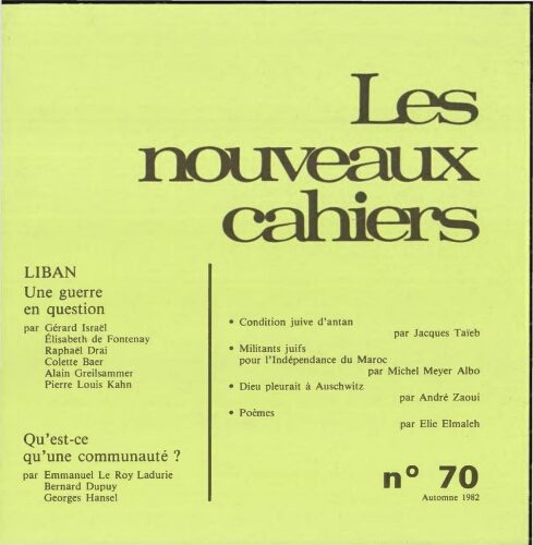 Les Nouveaux Cahiers N°070 (Automne 1982)